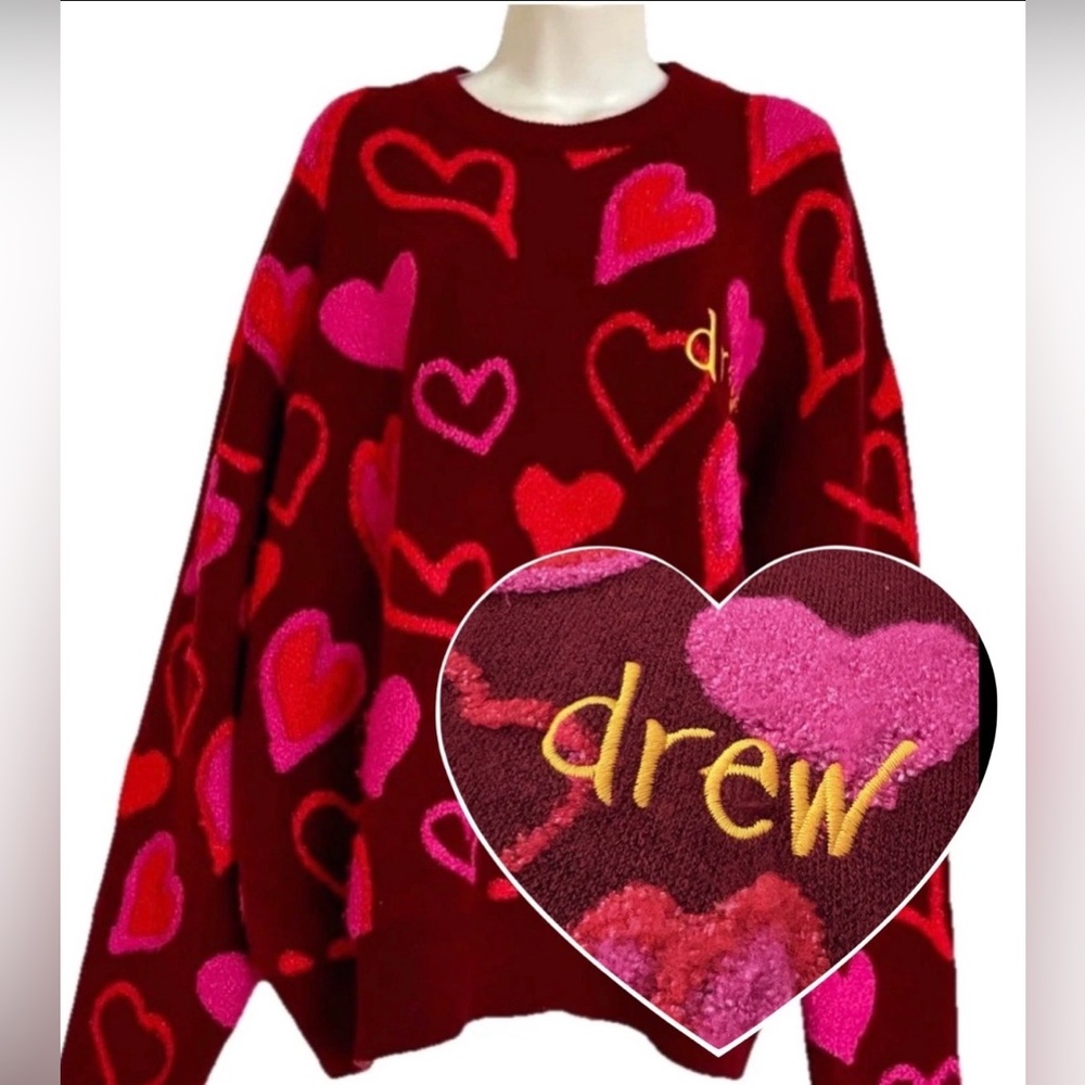 Drew House Scribble Hearts Sweater Burgundy Pink Red Women's L